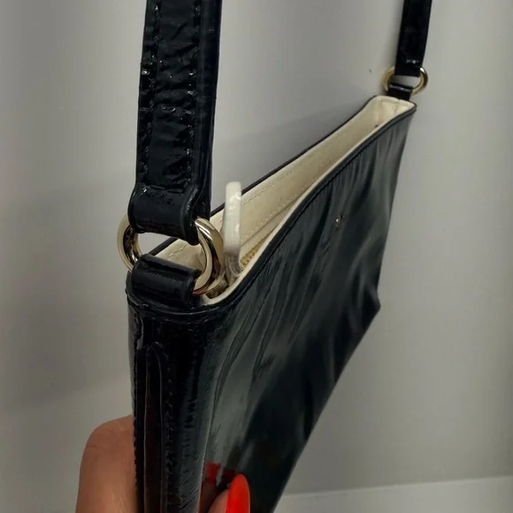 Kate Spade Black Patent Leather Crossbody with Gold Zip Pull - Picture 3 of 12